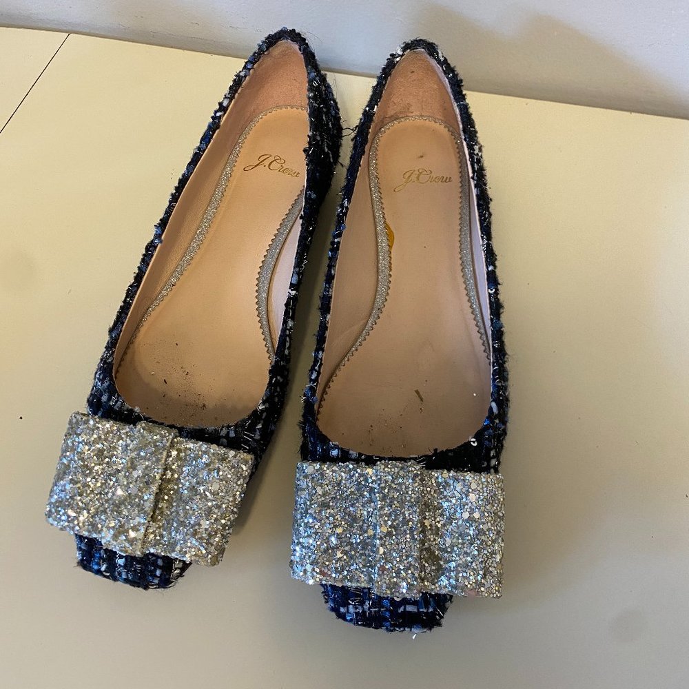 FINAL CHANCE J. Crew Size 7 Poppy Ballet Flats Tweed with Glitter